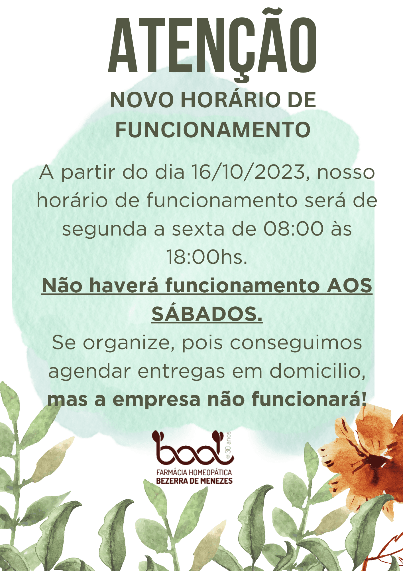 Novo Horario de Funcionamento da Farmacia